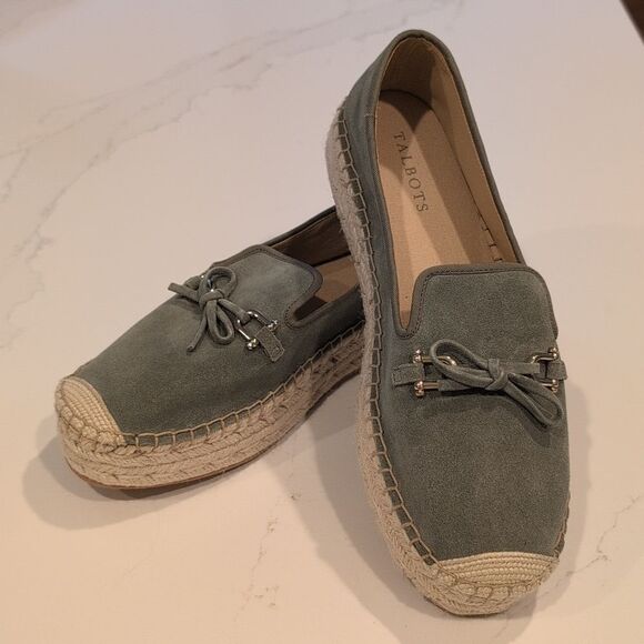 Talbots Quinn Horsebit Bow Suede Platform Espadrilles Slip On Shoes In Sagebrush - Picture 10 of 10